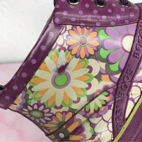 Bogs boots ankle rainboots Charlot purple floral waterproof size 2 little girl - Picture 11 of 14